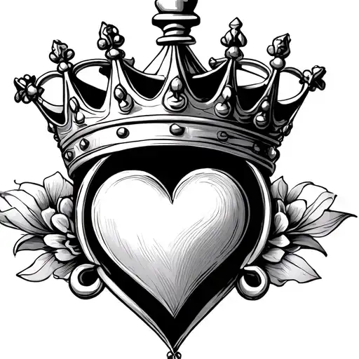queen chess piece with a heart and crown  tattoo design idea