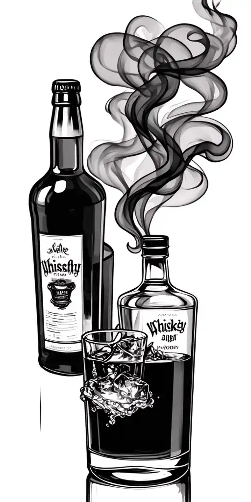 smoke and whiskey bottles capturing tattoo design idea