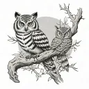 Tigger and an owl perched on a branch tattoo design idea