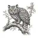 Tigger and an owl perched on a branch tattoo design idea