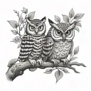 Tigger and an owl perched on a branch tattoo design idea
