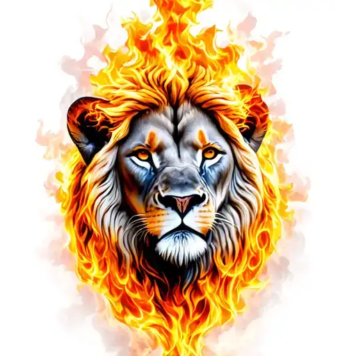 lion head in front of a burning bush morphing tattoo design idea