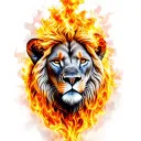 lion head in front of a burning bush morphing tattoo design idea