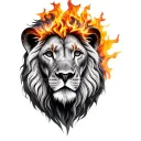 lion head in front of a burning bush morphing tattoo design idea