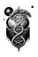 tree of life intertwined representing DNA double helix and universe  tattoo design idea