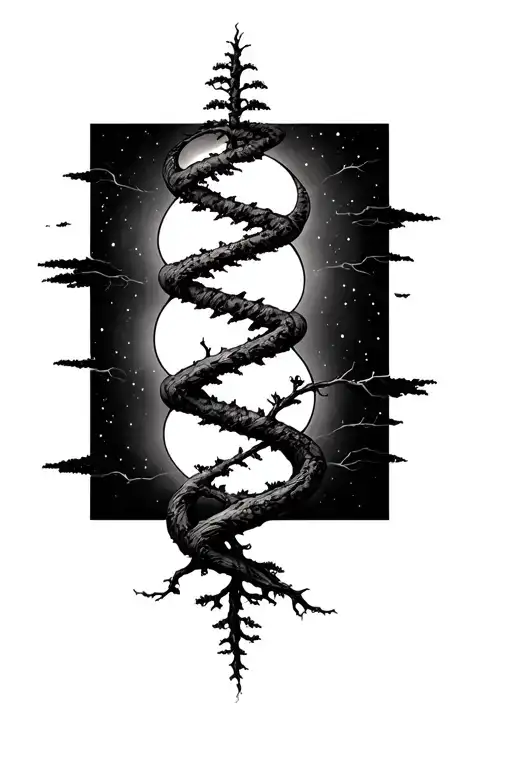 tree of life intertwined representing DNA double helix and universe  tattoo design idea