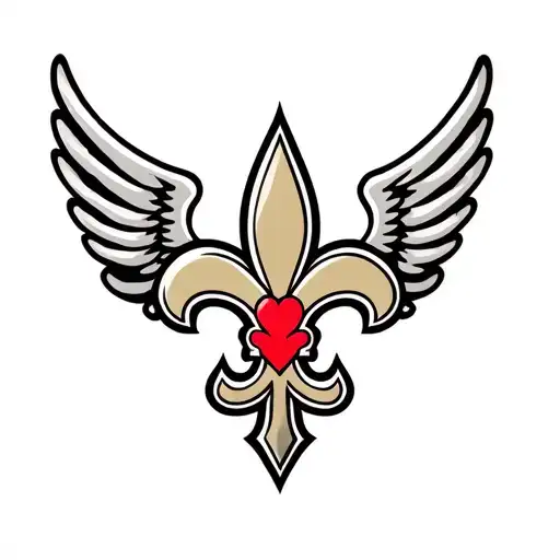 saints logo incorporated with wings spread wide and red heart incorporated behind logo tattoo design idea