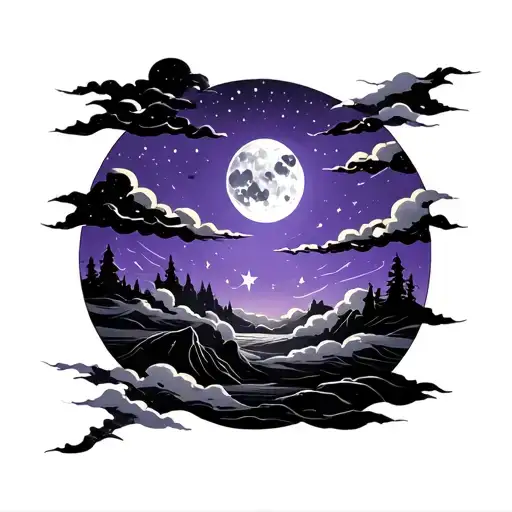 dark purple sky with stars and clouds  tattoo design idea