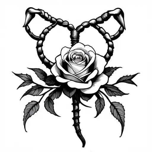 cancer zodiac sign with rose intertwined tattoo design idea