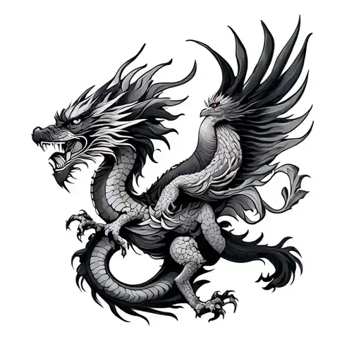 japanese dragon and phoenix rising tattoo design idea