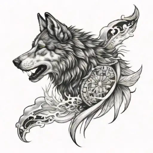 Indian looking into the water and seeing a wolf tattoo design idea