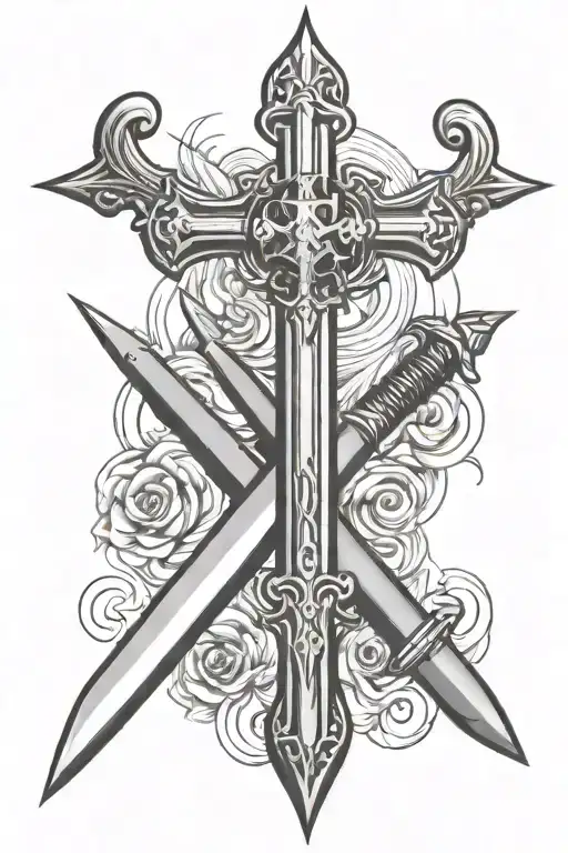 nail cross with sword on top tattoo design idea