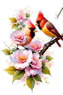 a male and female cardinal looking at each other lovingly tattoo design idea