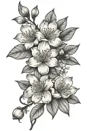 "jasmine" in cursive font with a flower blooming cherry blossom tattoo design idea