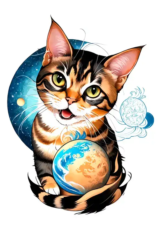 A cat swallowing the planet Venus tattoo design idea