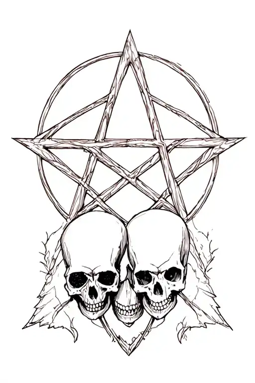 Pentagram with some skulls tattoo design idea