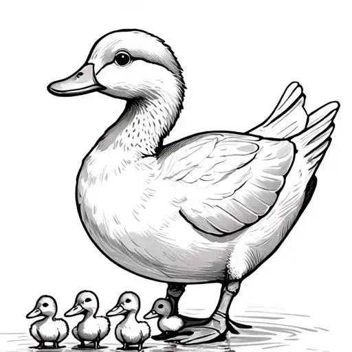 mother duck followed by 4 ducklings following their mother tattoo design idea