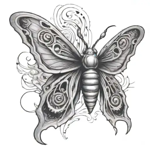a slug turns into a moth emerging sci fi tattoo design idea