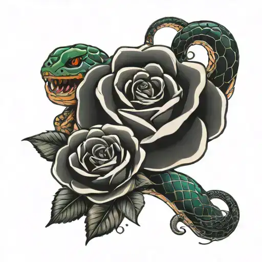 snake and rose intertwined tattoo design idea