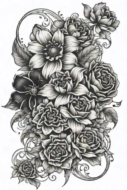 flowers for may, march, oct with zodiac stars for taures, pises, scorpio tattoo design idea