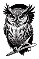 owl in flight holding scissors tattoo design idea
