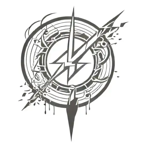 trident surrounded w lightnings sround him forarm tattoo design idea