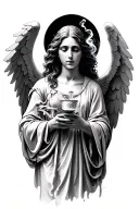  “ every saint has its past every sinner has a future” with angels doing things like smoking or something  tattoo design idea