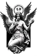  “ every saint has its past every sinner has a future” with angels doing things like smoking or something  tattoo design idea