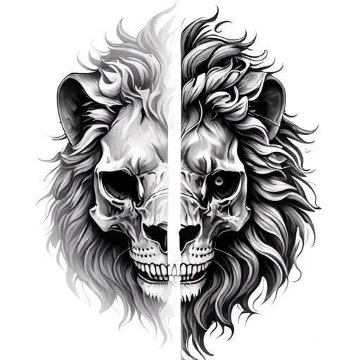 Half Lion Half Skull tattoo design idea