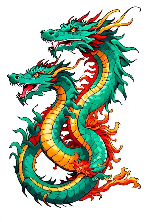 two dragons (one japanese, one korean), intertwined with one another tattoo design idea