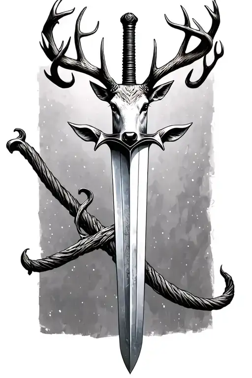 thin swords wrapped  with deer head handle  tattoo design idea