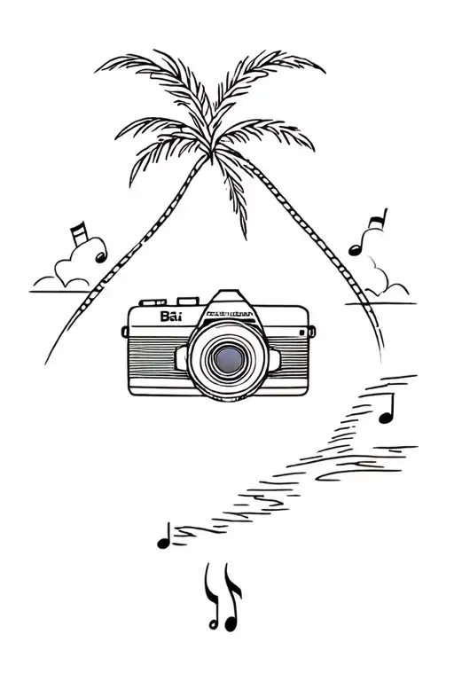 Camera, music, palm trees, highway, Florida tattoo design idea