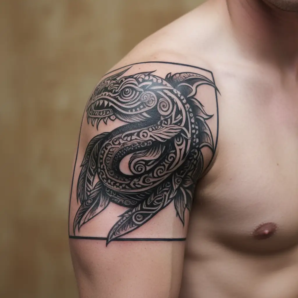Aztec feather serpent  tattoo design idea