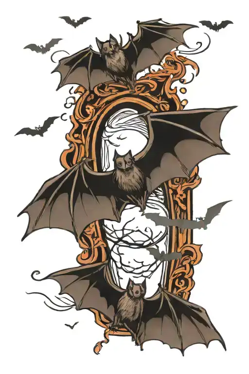 bats flying by a haunted tattoo design idea