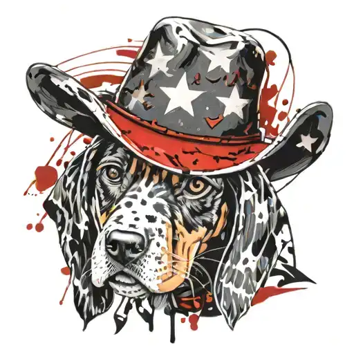 black white and tan coonhound puppy dressed as a cowboy tattoo design idea