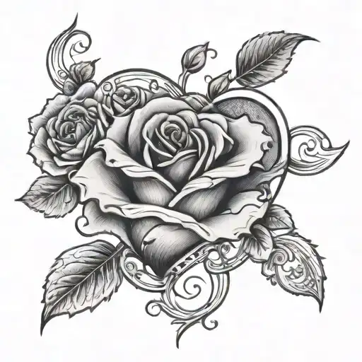 M+D in the middle of a heart rose intertwined tattoo design idea