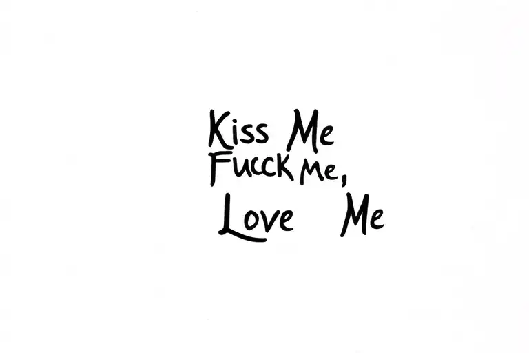 script tattoo saying Kiss Me, Fuck Me, Love Me tattoo design idea