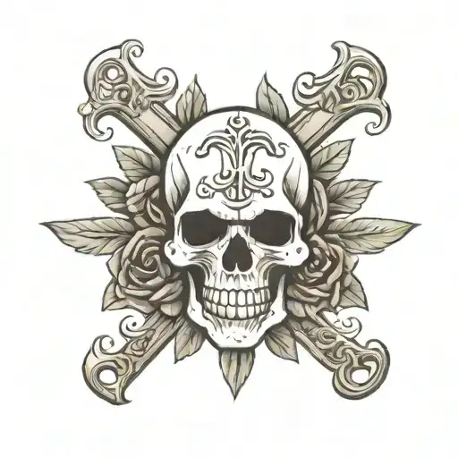 Make a simple tattoo with "VANITAS" text in GTA San Andreas style font and SKULL under it, keep it clean and simple tattoo design idea