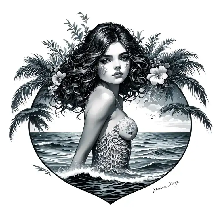 beach themed feminine spine tattoo  tattoo design idea