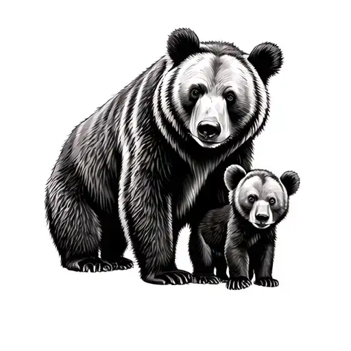 mama bear and 2 cubs tattoo design idea