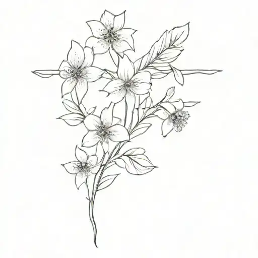 fine line tattoo of a cross that turns into an upside down bouquet of flowers  tattoo design idea