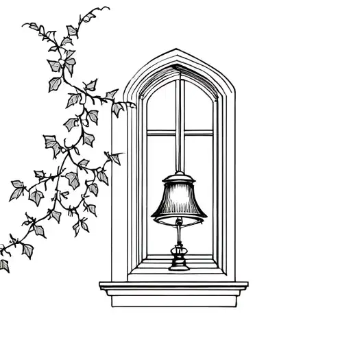 window with a nostalgic night stand lamp, and ivy leaves outside growing tattoo design idea