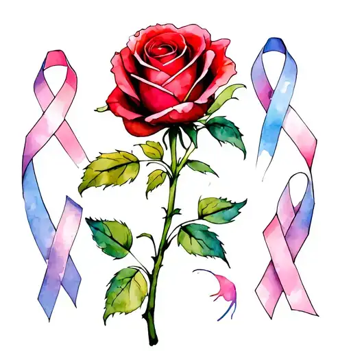 red rose surrounded by cancer ribbons tattoo design idea