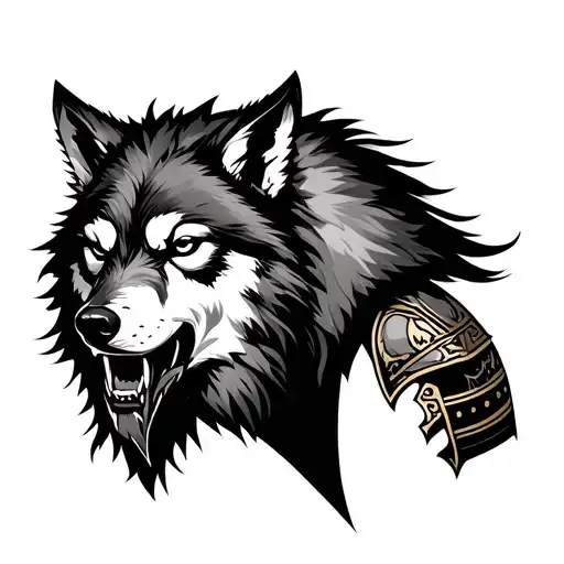 spartan warrior enshrouding a wolf head tattoo design idea