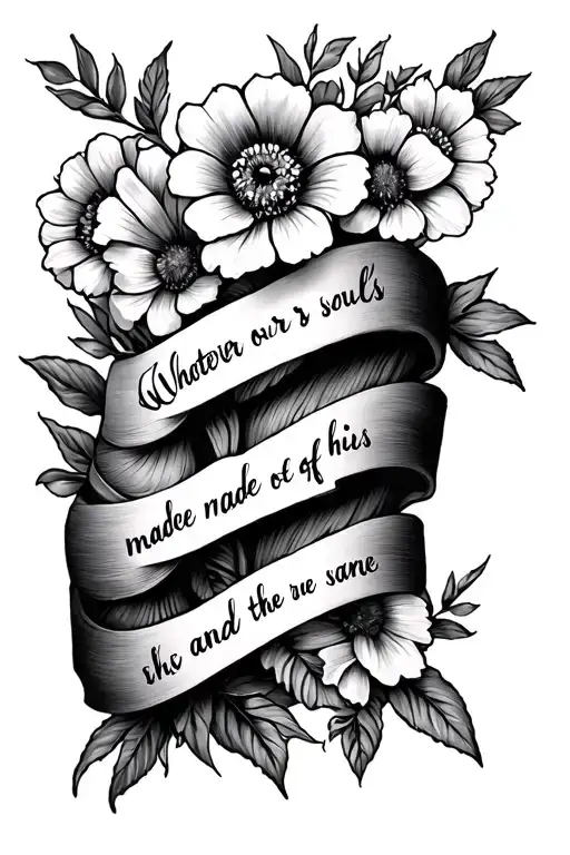 "Whatever our souls are made of his and mine are the same." down the spine with flowers at the top. tattoo design idea