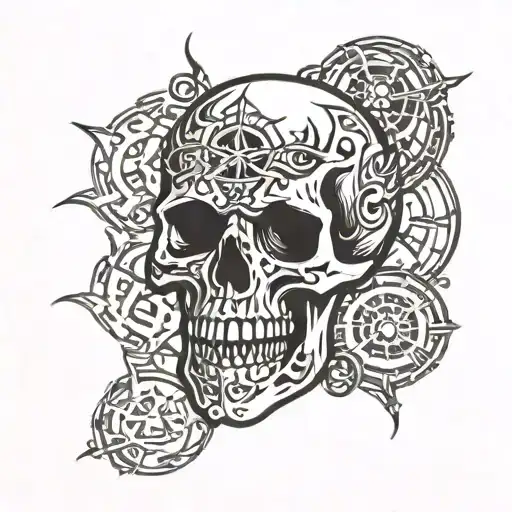 skull, text "metal is religion", pagan symbols, theme music metal, hard rock, power metal, symphonic metal,panta tattoo design idea