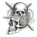 skull, text "metal is religion", pagan symbols, theme music metal, hard rock, power metal, symphonic metal,panta tattoo design idea