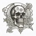 skull, text "metal is religion", pagan symbols, theme music metal, hard rock, power metal, symphonic metal,panta tattoo design idea