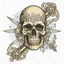 skull, text "metal is religion", pagan symbols, theme music metal, hard rock, power metal, symphonic metal,panta tattoo design idea