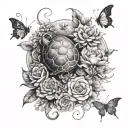 create a earthy atmosphere tattoo for a female somehow including flowers, butterflies and or turtles  tattoo design idea